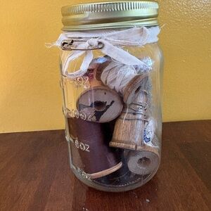 Mason Jar with Vintage Thread Spools